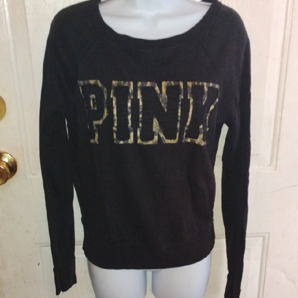 PINK Victoria's Secret Black and Gold Sweatshirt